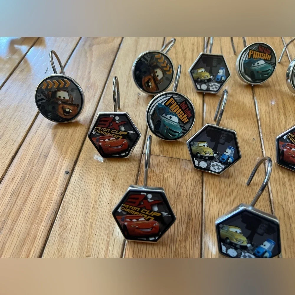 Disney Pixar Cars Shower Hooks Set Of 12 Heavy Metal